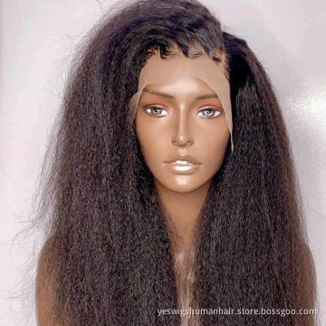 Raw Indian Virgin Yaki Kinky Straight Human Hair Transparent Lace Frontal Wig Vendor Hd Full Lace Front Wig For Black Women